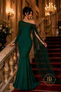 Emerald Green Embellished One Shoulder Gown