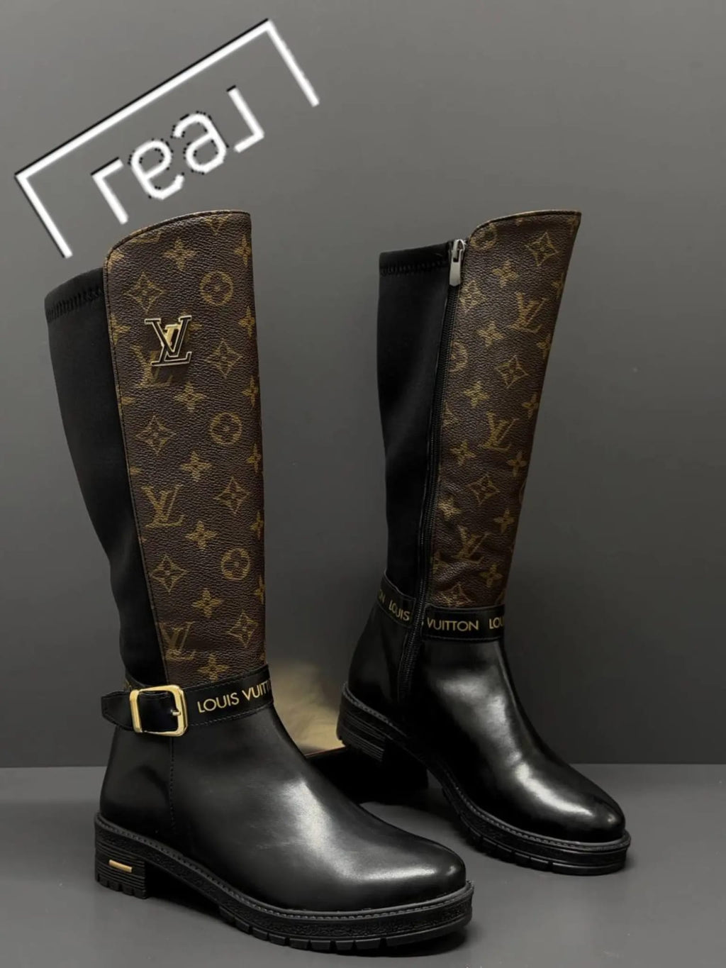 Women’s Black Monogram Knee High Boots