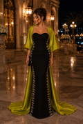 Black Green Embroidered Luxury Party Dress