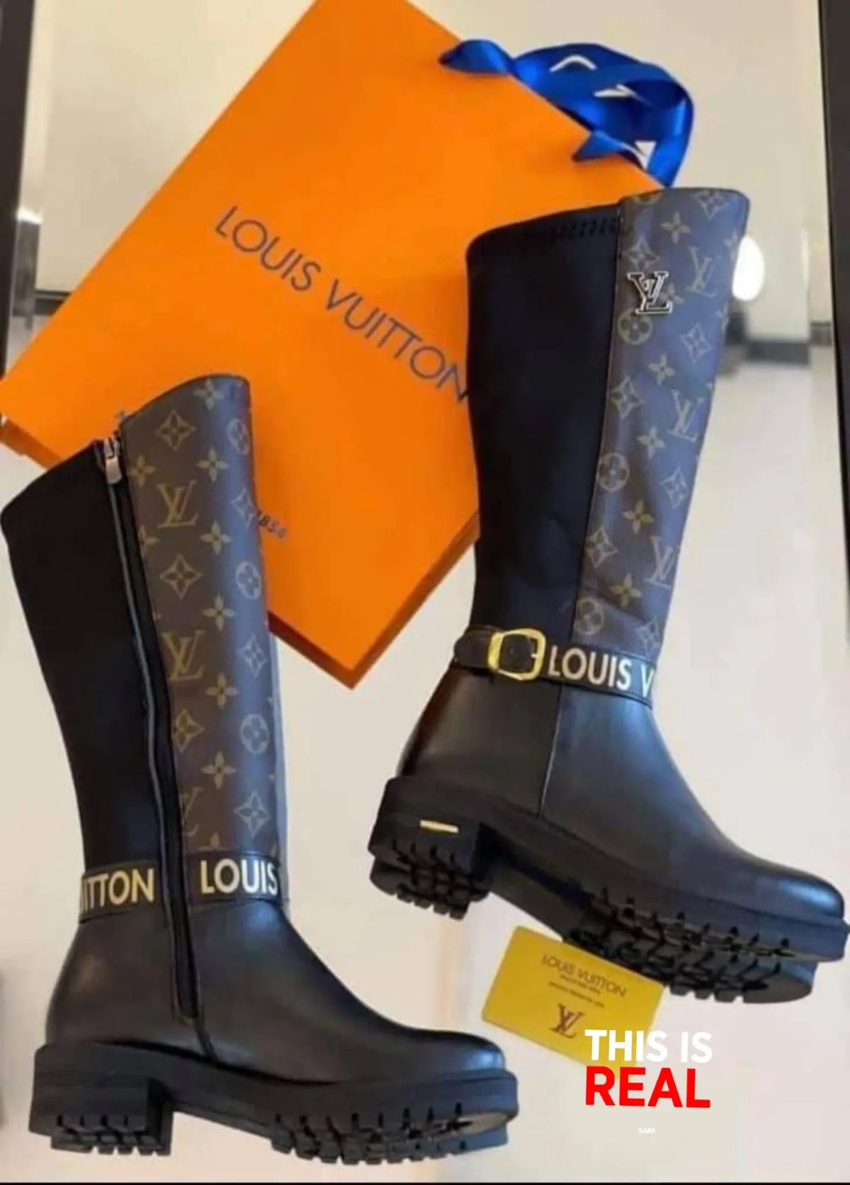 Women’s Black Monogram Knee High Boots