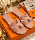 Leather H Cutout Flat Slide Sandals