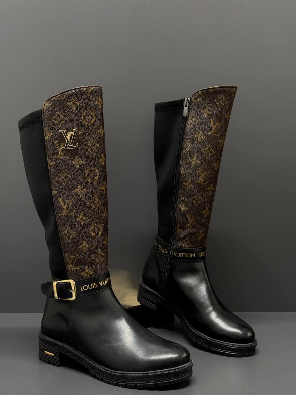 Women’s Black Monogram Knee High Boots
