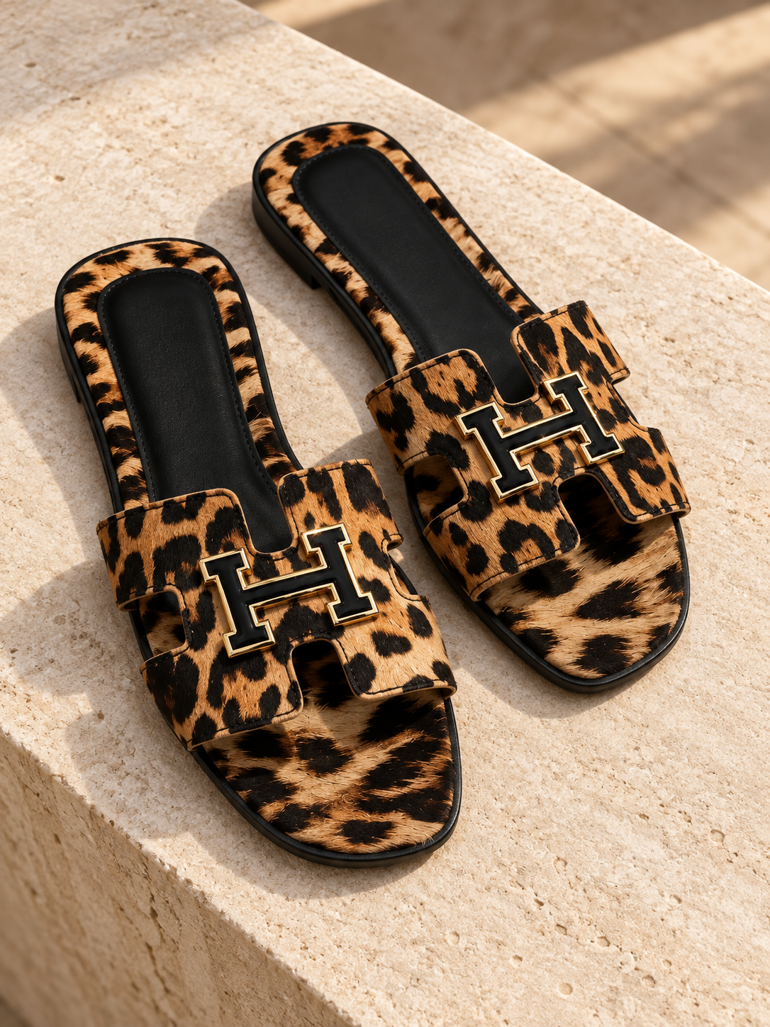 Women’s Leopard Print Flat Slide Sandals