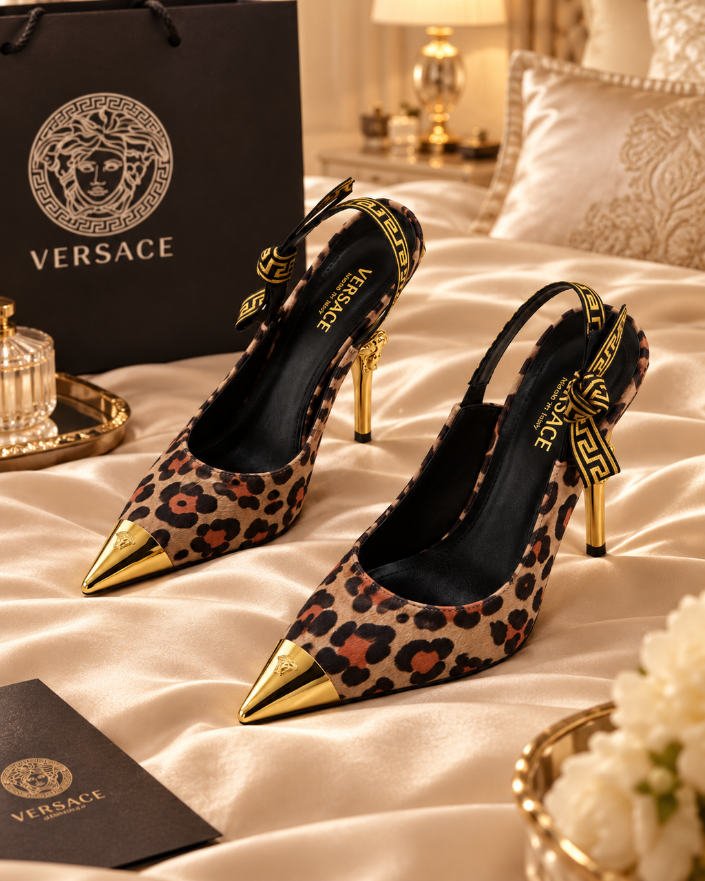 Leopard Print Slingback Heels | Gold Detail