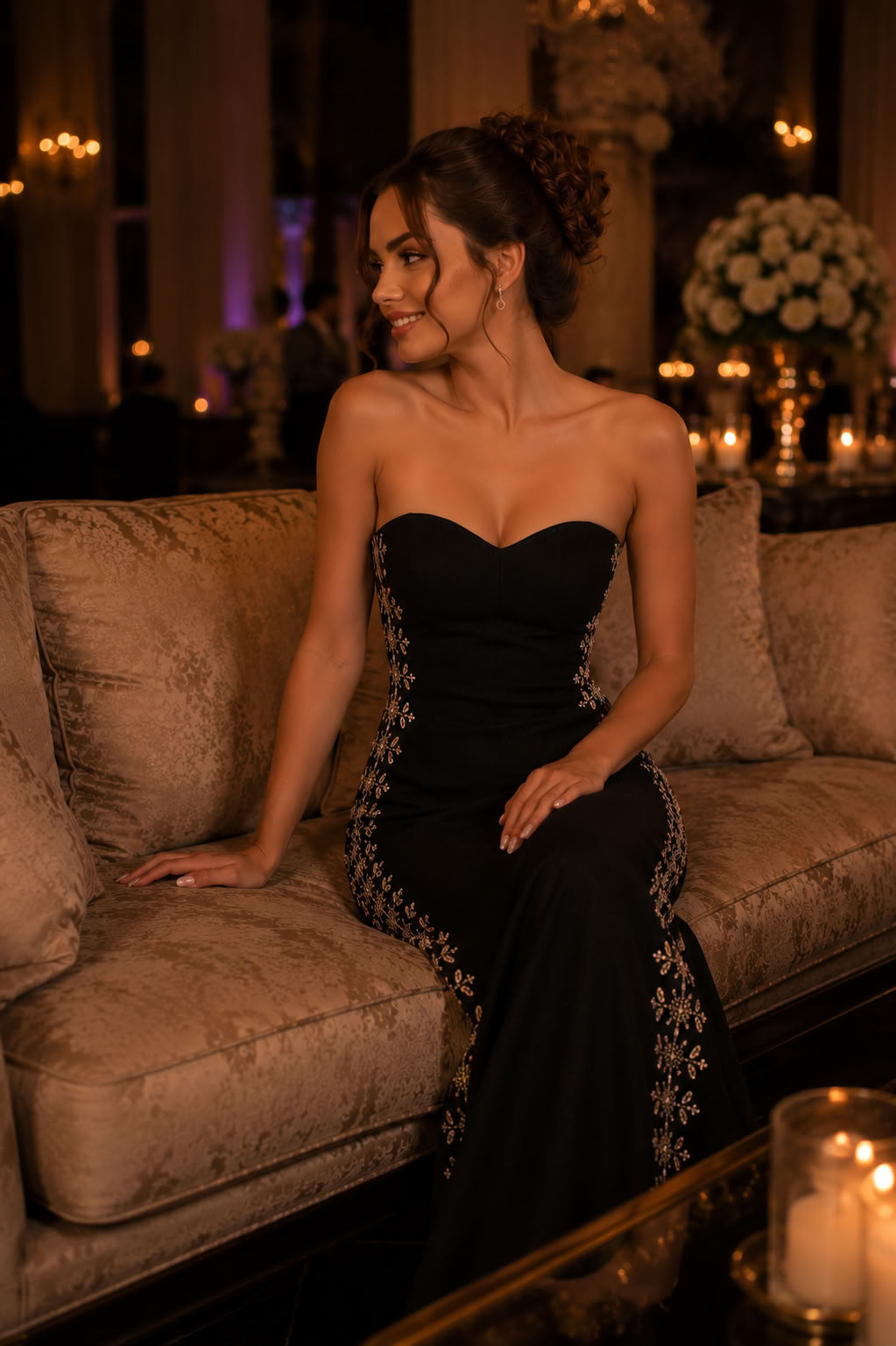 Black Lime Embroidered Cape Evening Dress
