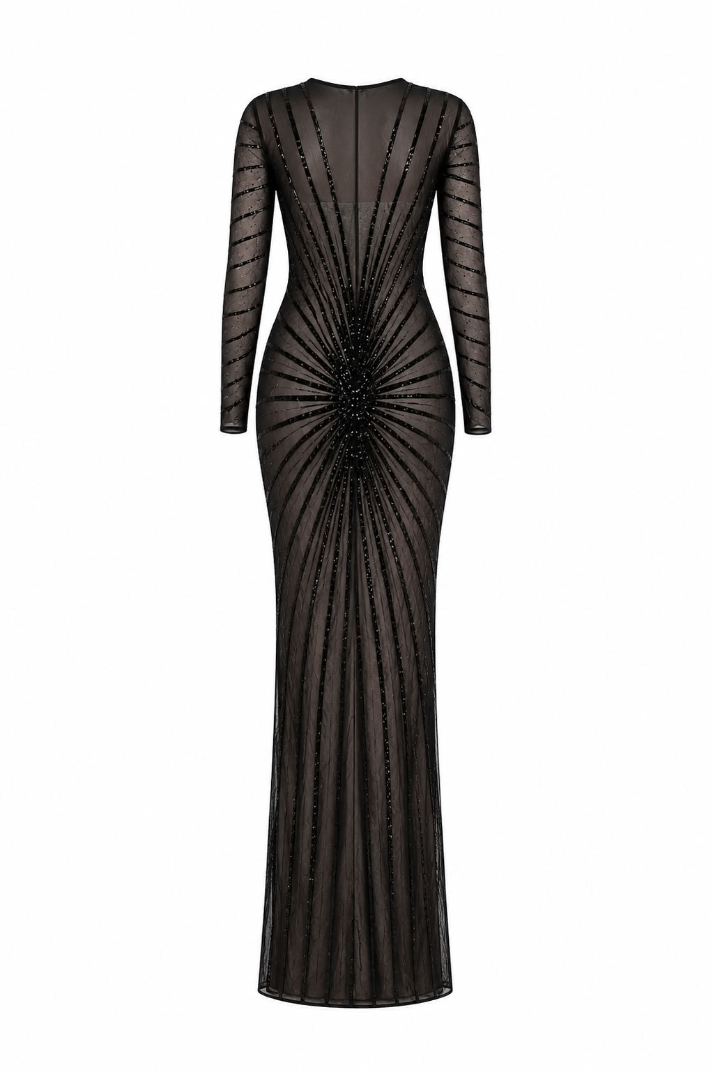 Black Sheer Rhinestone Long Sleeve Dress