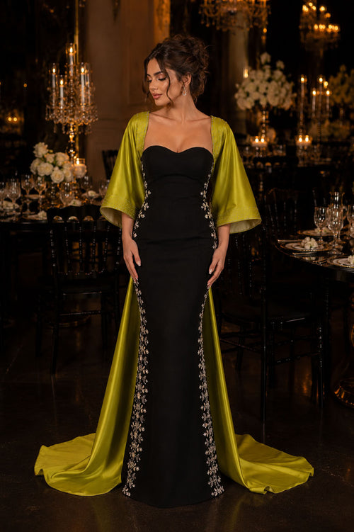 Black Green Embroidered Luxury Party Dress