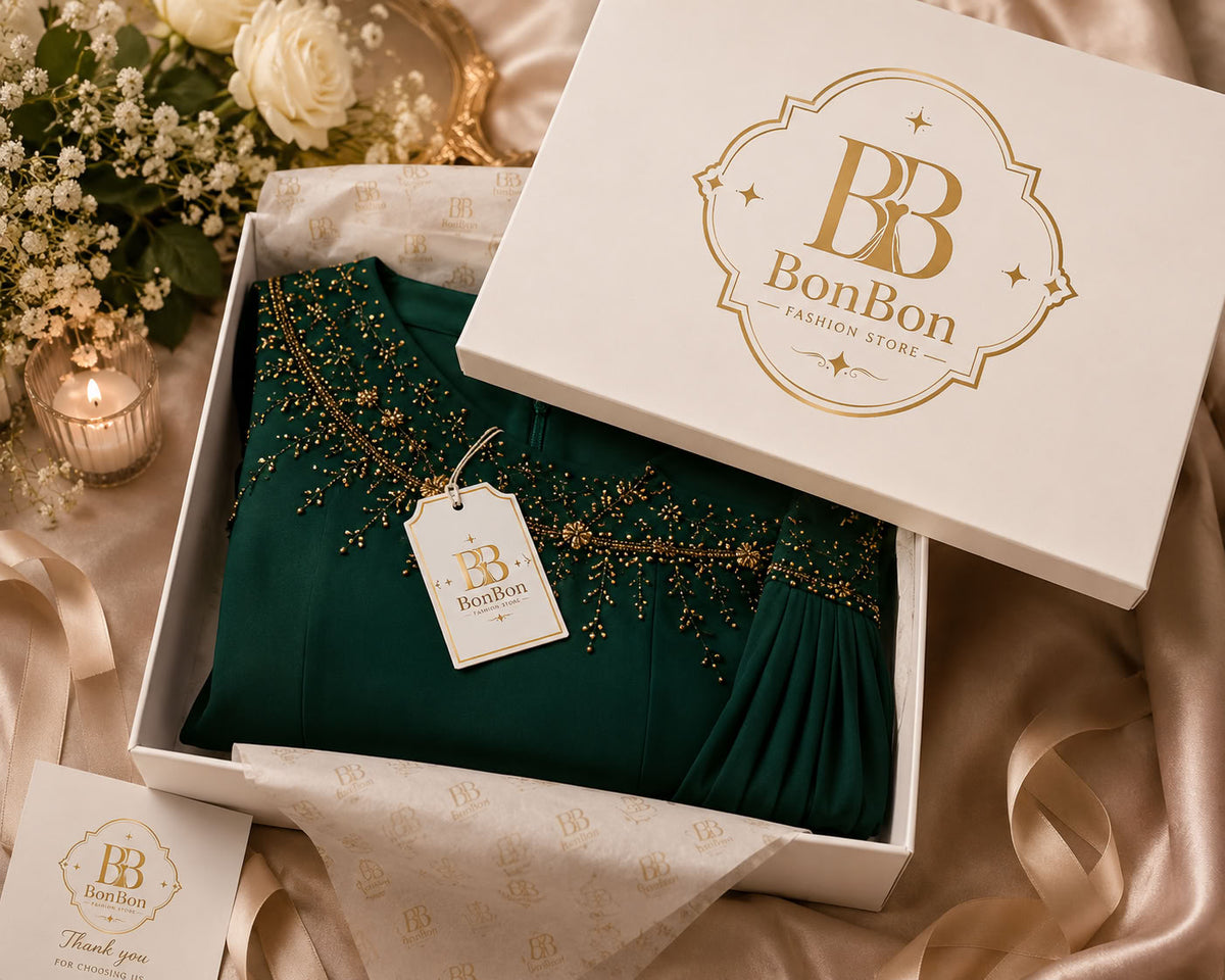 Emerald Green Embellished One Shoulder Gown
