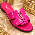 Saint Laurent Croc Embossed Slide Sandals