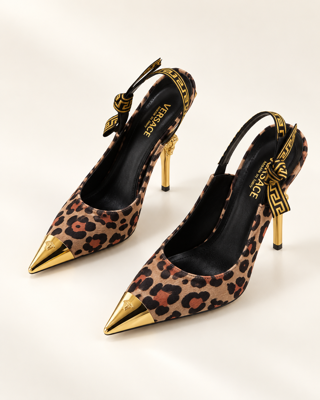 Leopard Print Slingback Heels | Gold Detail