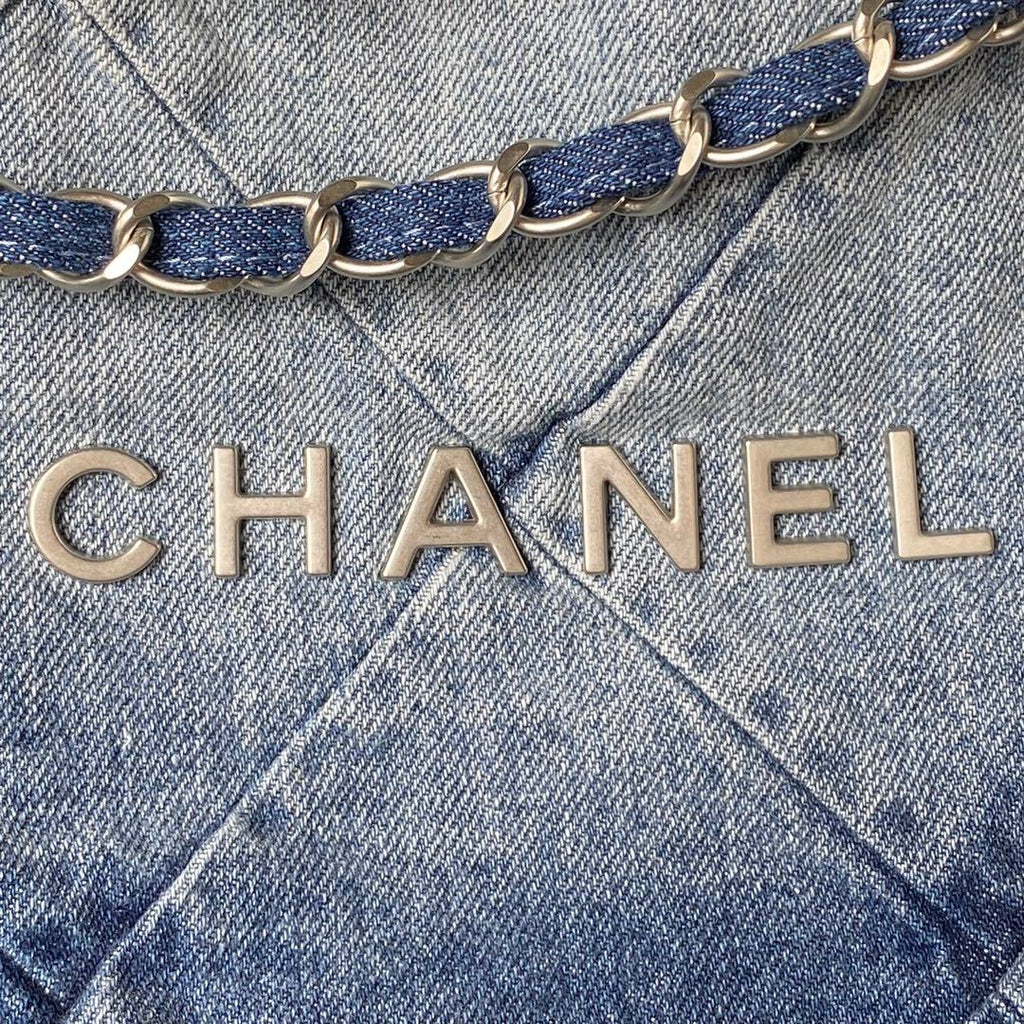 Blue Quilted Chain Extra Large Handbag