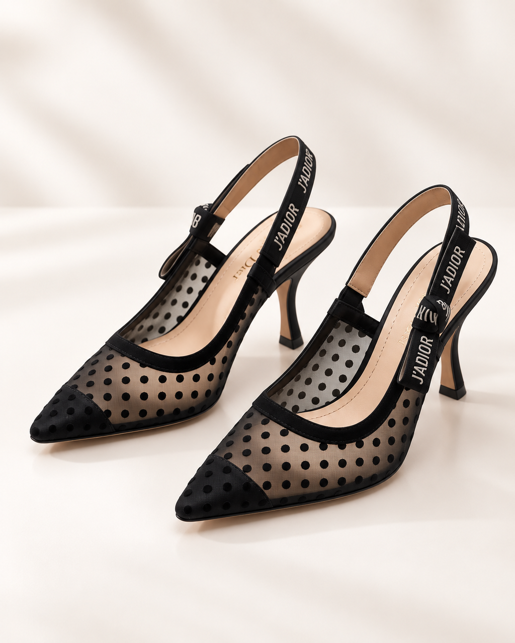 Women’s Black Mesh Polka Dot Heels