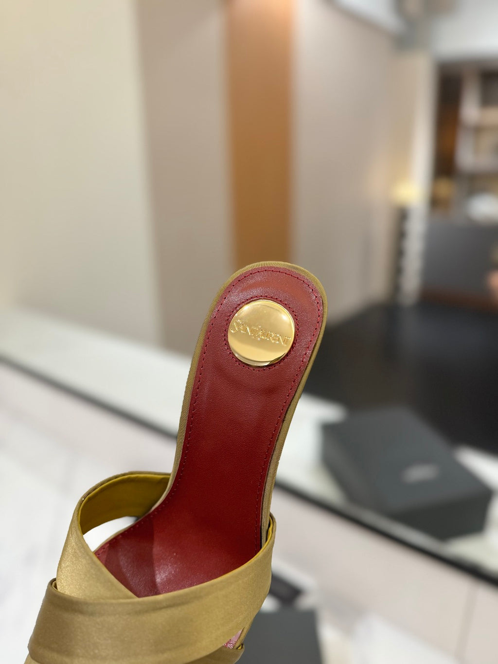 Saint Laurent Gold Monogram Heel Sandals