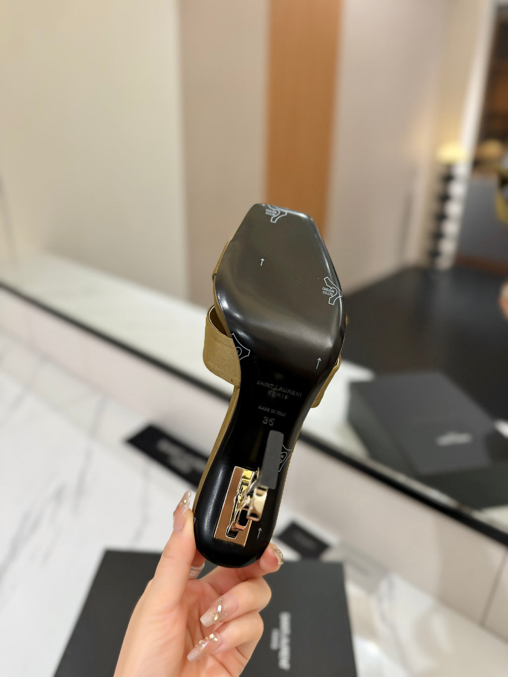 Saint Laurent Gold Monogram Heel Sandals