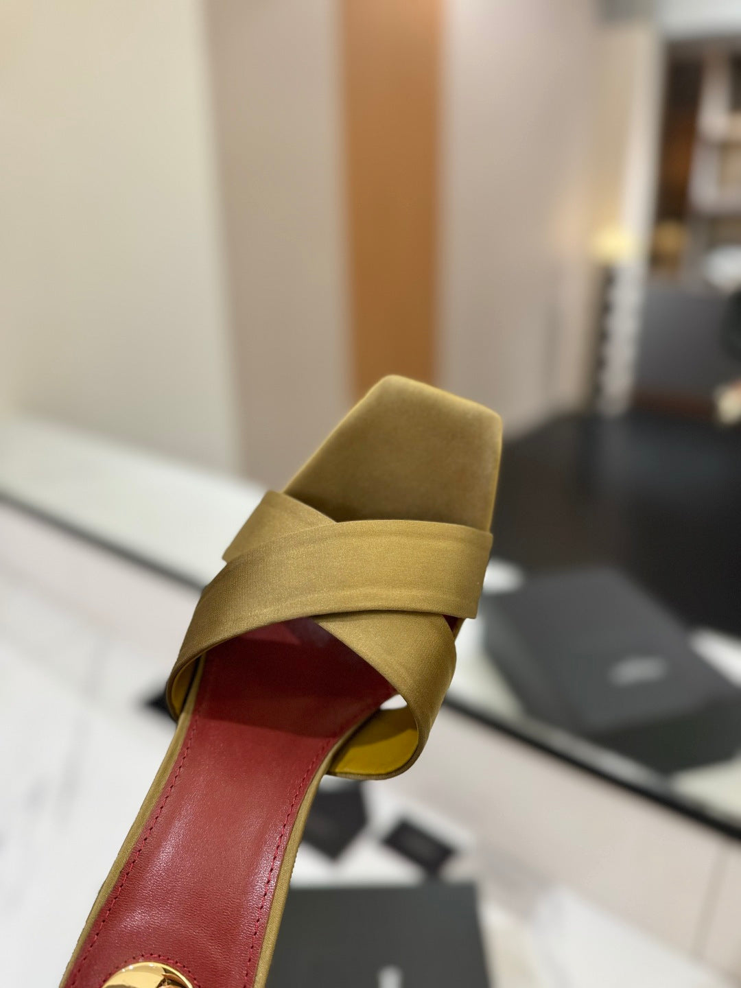 Saint Laurent Gold Monogram Heel Sandals