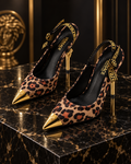 Leopard Print Slingback Heels | Gold Detail