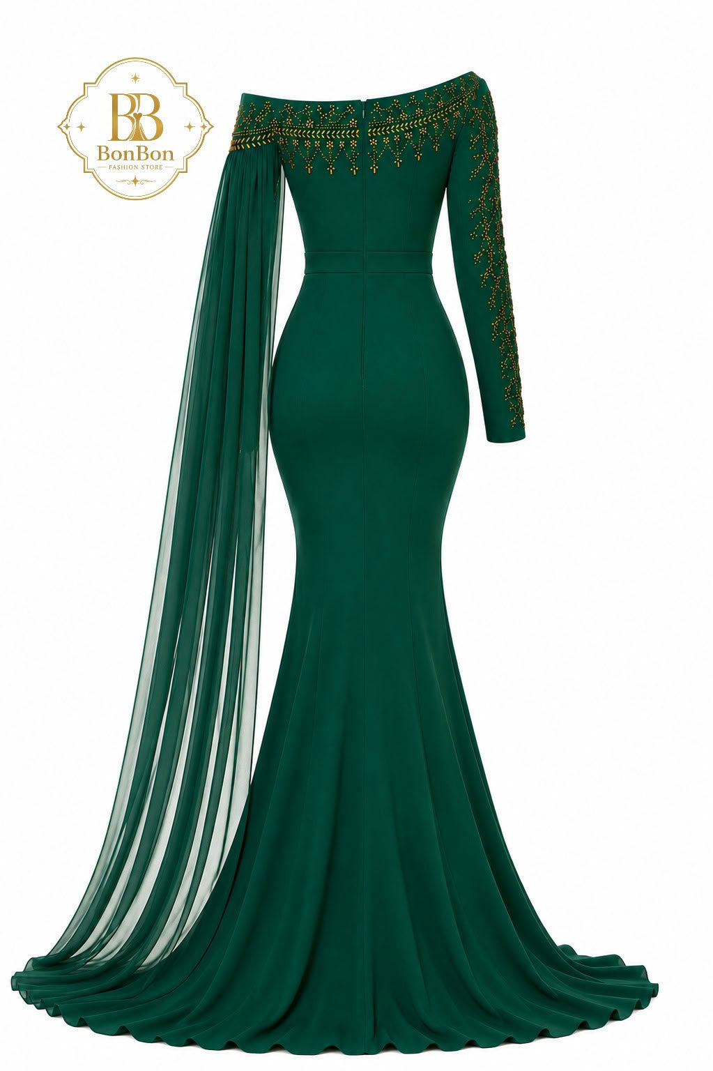 Emerald Green Embellished One Shoulder Gown