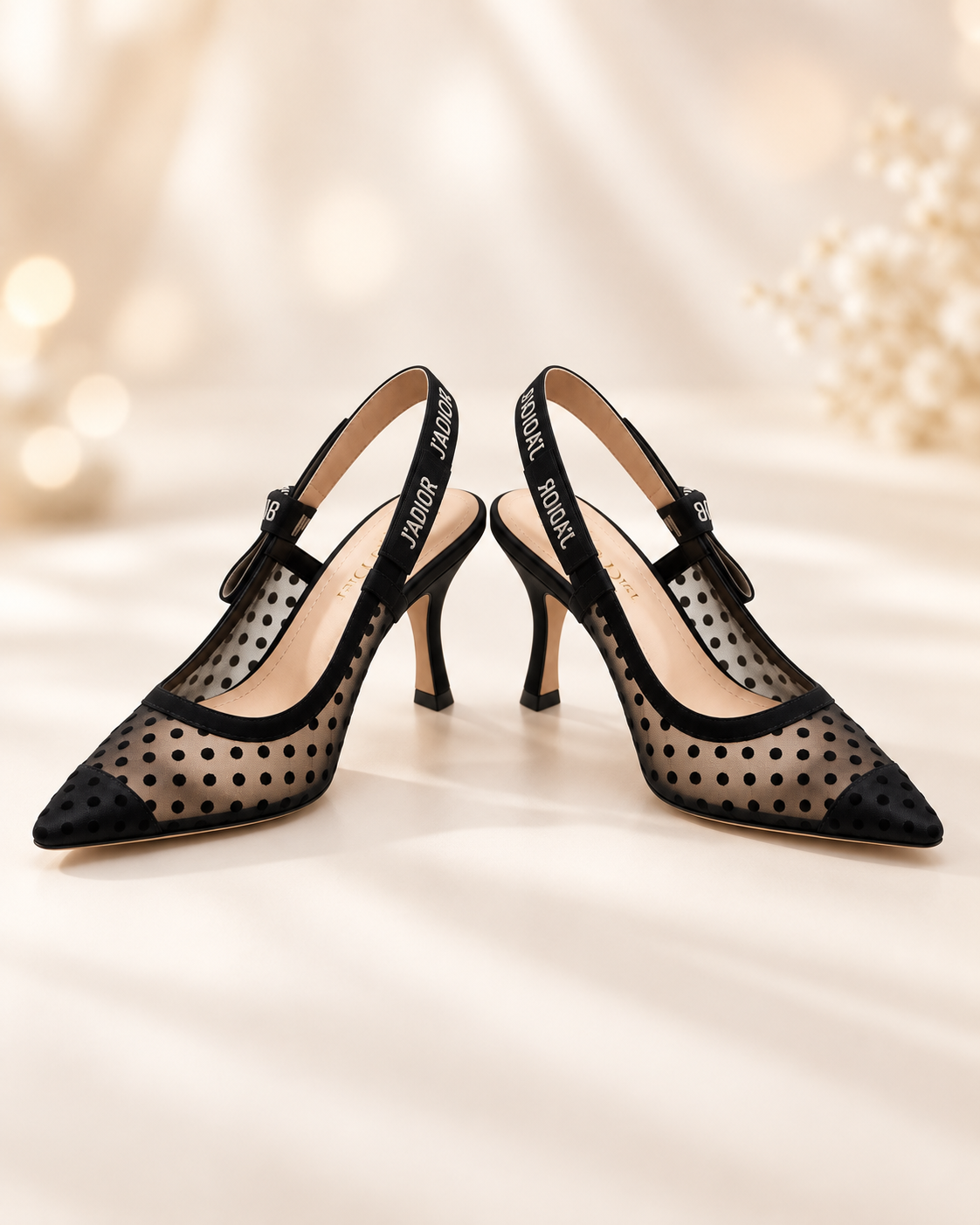 Women’s Black Mesh Polka Dot Heels