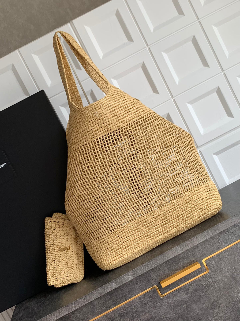 Luxury Woven Raffia Leather Tote Set