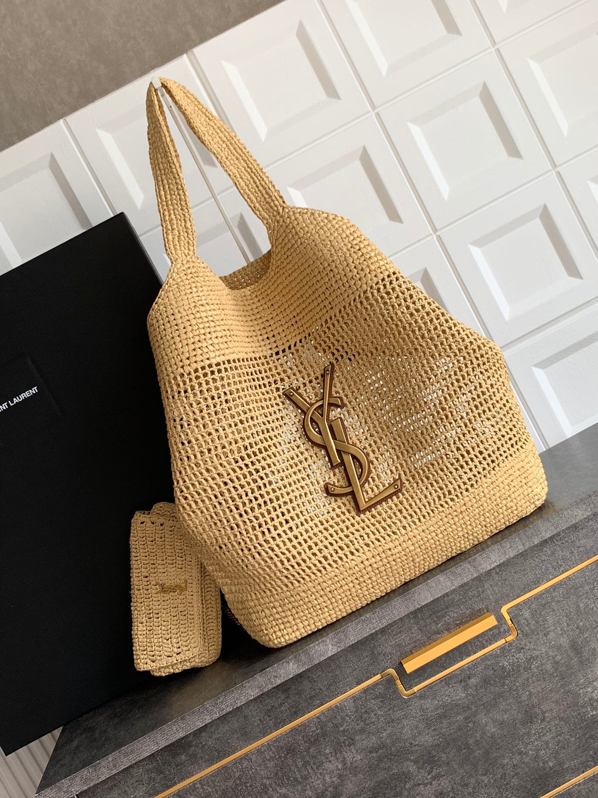 Luxury Woven Raffia Leather Tote Set