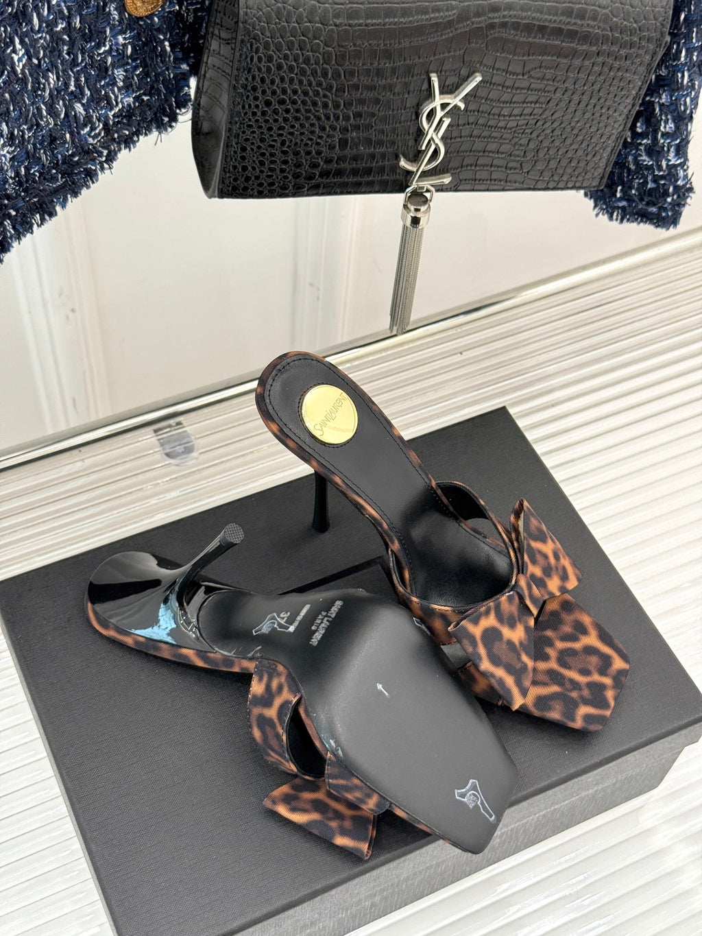 Leopard Bow High Heel Slide Sandals