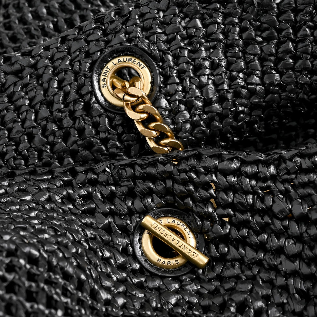 Luxury Black Woven Raffia Shopping Tote